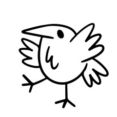 cute doodle bird is having fun and dancing. Vector hand drawn illustration isolated on white background.