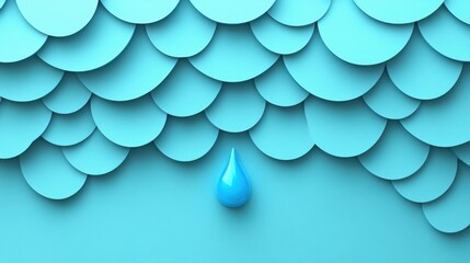 Single water drop falling from layered, cloud-like shapes