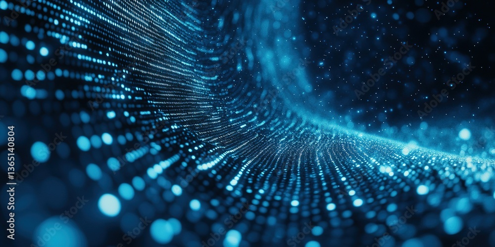 Poster visual representation of digital data flowing through a futuristic environment with vibrant blue par