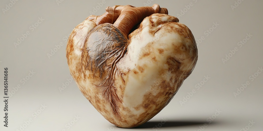 Poster intricate sculpture resembling a human heart created with unique textures and colors highlighting it