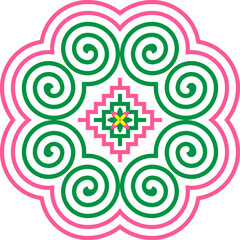 Seamless Hmong Embroidery Patterns in Hmong Ethnic Style, Green and Pink Tones, Pattern Design for Carpets, Clothing, Fabrics, Textures, Wallpaper, Wrapping, Fashion