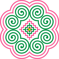 Seamless Hmong Embroidery Patterns in Hmong Ethnic Style, Green and Pink Tones, Pattern Design for Carpets, Clothing, Fabrics, Textures, Wallpaper, Wrapping, Fashion