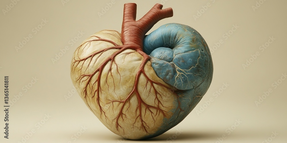 Poster unique artistic representation of a heart showcasing natural textures and colors in a minimalistic s