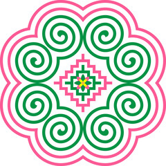 Seamless Hmong Embroidery Patterns in Hmong Ethnic Style, Green and Pink Tones, Pattern Design for Carpets, Clothing, Fabrics, Textures, Wallpaper, Wrapping, Fashion