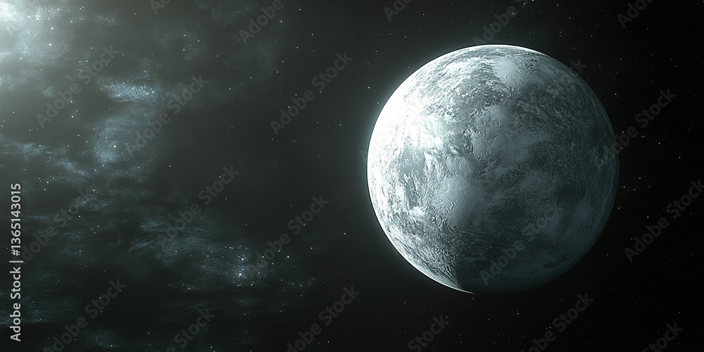 Poster vast galaxy filled with stars and a detailed view of a distant planet in outer space
