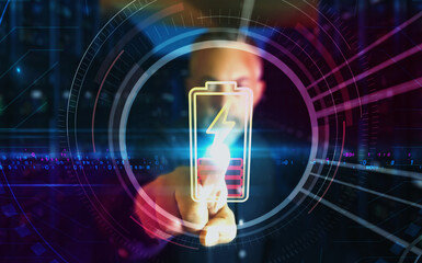 Battery energy charge symbol digital concept 3d illustration