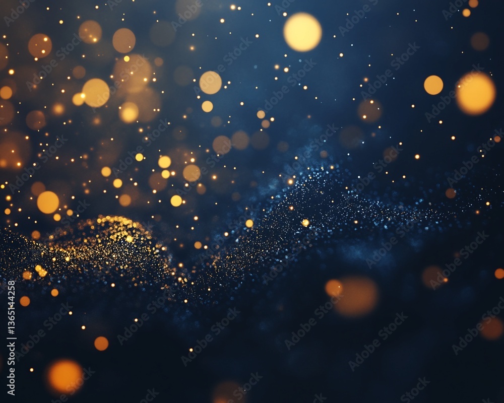 Poster Abstract Blue and Gold Particle Wave with Bokeh Lights