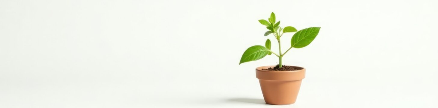 Small herb plant in pot isolated on white background, herb, , flowerless