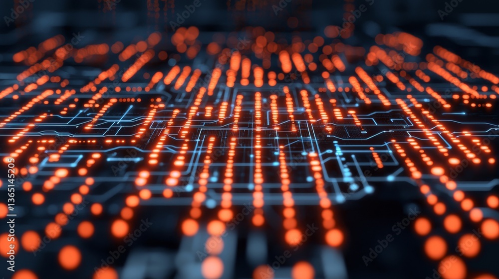 Poster futuristic data visualization in technology landscape abstract concept digital environment high-tech