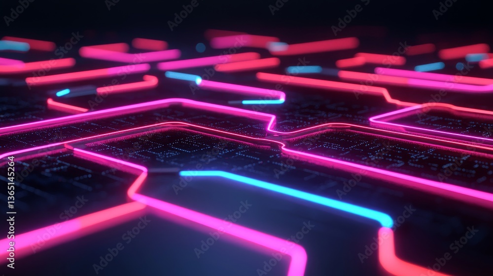 Poster dynamic abstract neon circuit board design virtual space digital art futuristic environment close-up