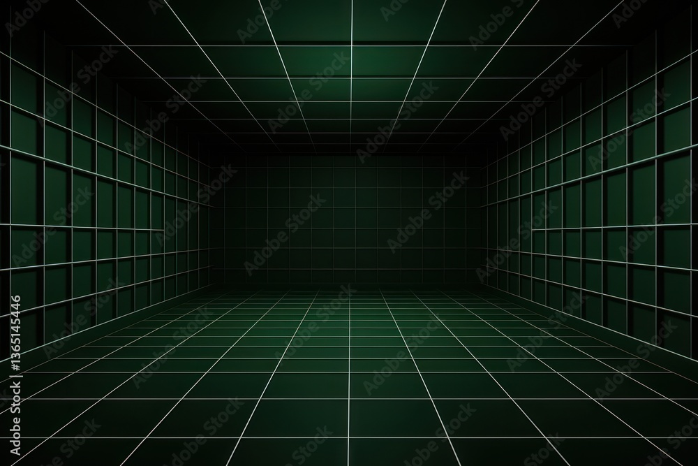 Poster empty virtual room with perspective lines background green space.