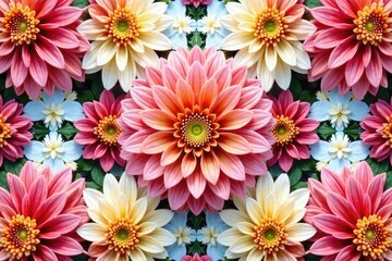 Fototapeta premium Symmetrical dahlia pattern, repeating motif, soft focus, autumn, dahlia