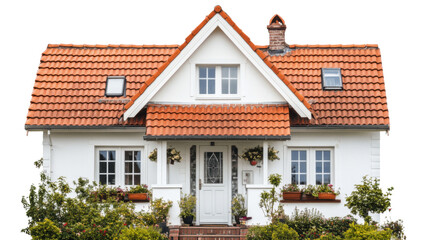 House with Red Tiles on Roof Illustration on White Background