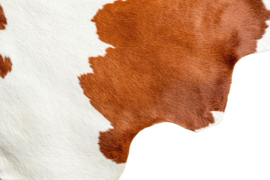 Close-up of brown and white cowhide texture, cut out