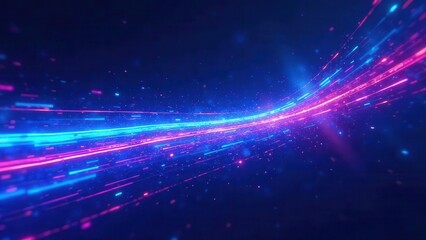 Fototapeta premium Dynamic streaks of vibrant pink and blue light traverse a deep blue digital expanse, creating a captivating visual journey through an abstract cosmos.
