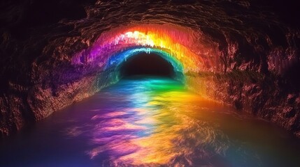 Obraz premium Rainbow-lit cave, water reflects vibrant colors