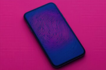 Smartphone with fingerprint pattern on pink background