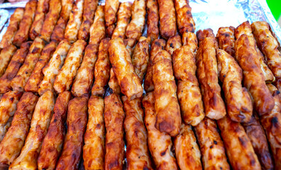 Nem lui fue, grilled minced pork sausages on lemongrass skewers, Vietnamese cuisine