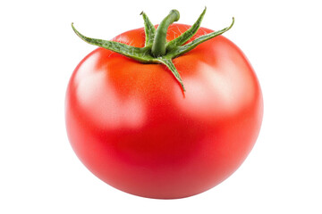 Fresh red tomato with green stem on white background, cut out