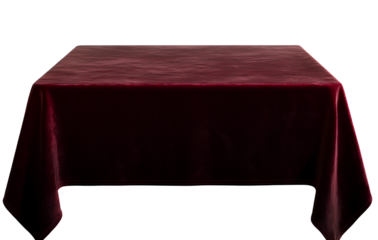 A burgundy velvet tablecloth with square edges, on a transparent background