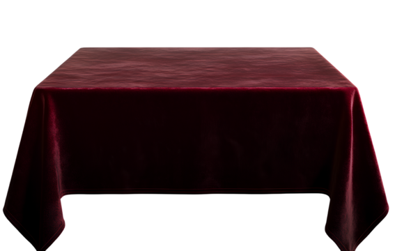 A burgundy velvet tablecloth with square edges, on a transparent background - Powered by Adobe