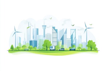 Beautiful illustration of a modern city with green and sustainable elements