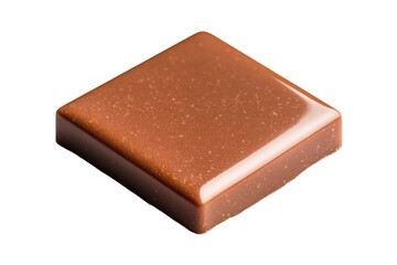 Smooth square milk chocolate piece on black background, cut out