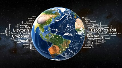 Animated Globe Displaying Digital Data and Decentralized Information in a Virtual Space Environment - Powered by Adobe
