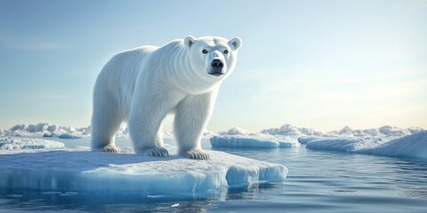 A majestic polar bear standing on a floating ice floe
