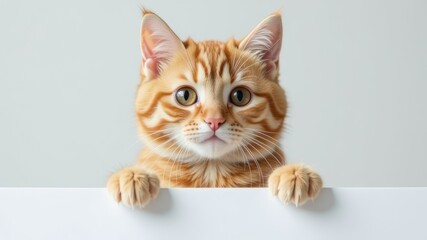 ginger cat holding a sheet of A4 mockup