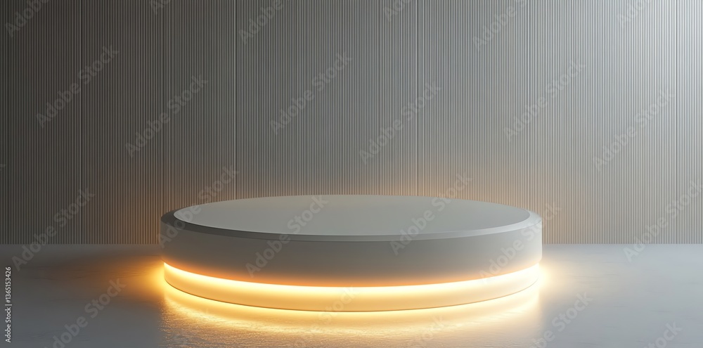 Poster minimalist product display platform with warm lighting on a concrete surface
