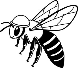 bee in helmet black and white illustration of a stylized insect with wings and stripes