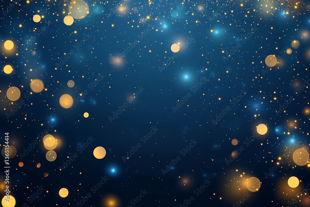 Poster Blue Background with Golden Bokeh Lights and Sparkles