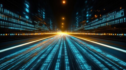 Fototapeta premium Futuristic highway of data streams, glowing with digital code. Speed and technology concept
