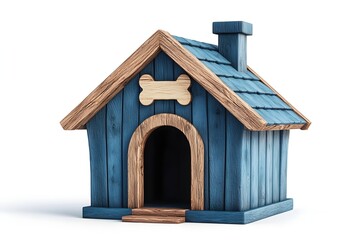 Cozy Blue Wooden Dog House with Arched Entrance and Bone Signboard 3D