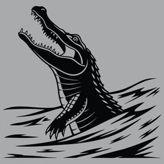 a prehistoric crocodile emerging from the water silhouette vector design art and illustration