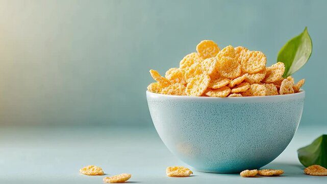 Fresh bowl of crunchy cornflakes on a pastel background