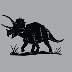 a triceratops charging forward silhouette vector design art and illustration