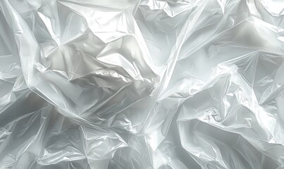 Obraz premium Abstract close-up of crumpled transparent plastic material with light reflection.