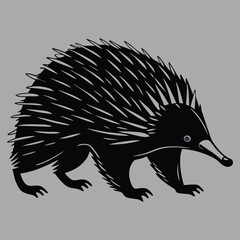 an echidna walking with its quills raised silhouette vector design art and illustration