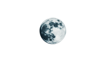 Full moon in dark sky capturing lunar details and craters at night, cut out