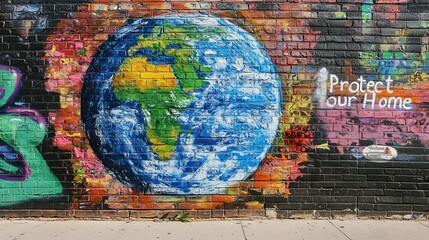 Fototapeta premium Vibrant Graffiti Art Featuring a Globe and 