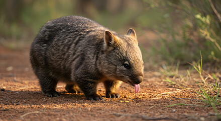 Delightful numbat sticks out tongue while foraging for delicious insect trails