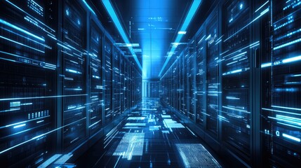 Infographics: Analysis of Future Business Trends in Cloud Computing Commerce. Data Center with 3D Visualization for Cyber Security