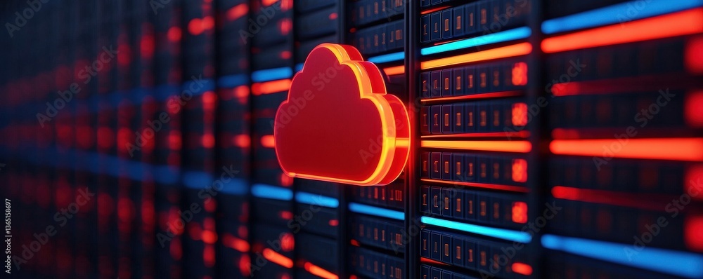 Poster cyber security awareness password training concept. cloud storage technology with illuminated server