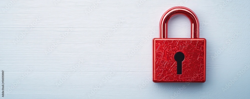 Poster cyber security awareness password training concept. red padlock on a textured surface, symbolizing s