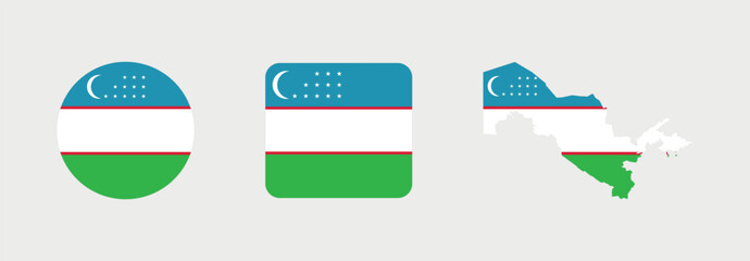 
Vector Uzbekistan National Flag icon collection. Flag set of Uzbekistan various styles.