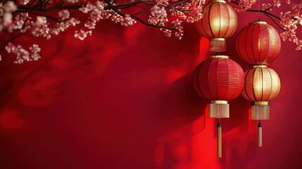 Obraz premium Red Chinese Lanterns Against a Red Background