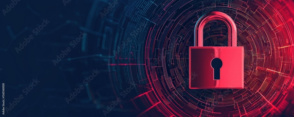 Poster cyber security awareness password training concept. digital lock on a futuristic background represen