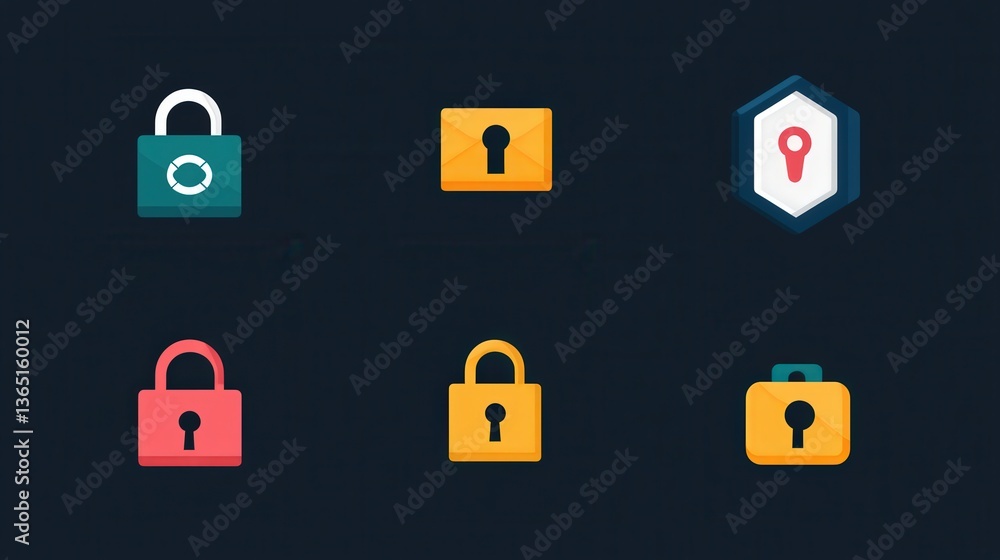 Poster cyber security awareness password training concept. colorful padlock icons representing security and